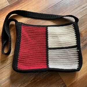 The Sak Elliott Lucca  Shoulder Bag Purse Crochet Red Black Gray Colorblock Boho